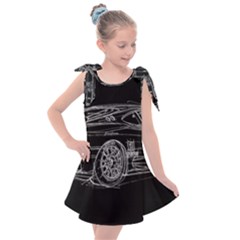 6-white-line-black-background-classic-car-original-handmade-drawing-pablo-franchi Kids  Tie Up Tunic Dress by blackdaisy