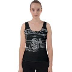 6-white-line-black-background-classic-car-original-handmade-drawing-pablo-franchi Velvet Tank Top