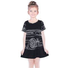 6-white-line-black-background-classic-car-original-handmade-drawing-pablo-franchi Kids  Simple Cotton Dress by blackdaisy