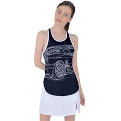 6-white-line-black-background-classic-car-original-handmade-drawing-pablo-franchi Racer Back Mesh Tank Top by blackdaisy