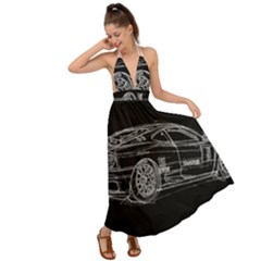 6-white-line-black-background-classic-car-original-handmade-drawing-pablo-franchi Backless Maxi Beach Dress by blackdaisy