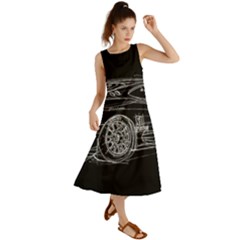 6-white-line-black-background-classic-car-original-handmade-drawing-pablo-franchi Summer Maxi Dress by blackdaisy