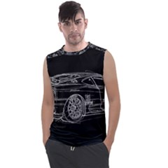 6-white-line-black-background-classic-car-original-handmade-drawing-pablo-franchi Men s Regular Tank Top by blackdaisy