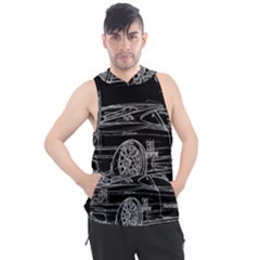 6-white-line-black-background-classic-car-original-handmade-drawing-pablo-franchi Men s Sleeveless Hoodie by blackdaisy