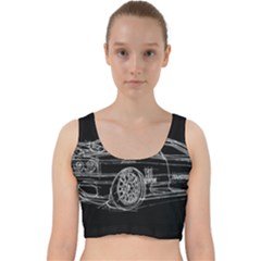 6-white-line-black-background-classic-car-original-handmade-drawing-pablo-franchi Velvet Racer Back Crop Top by blackdaisy