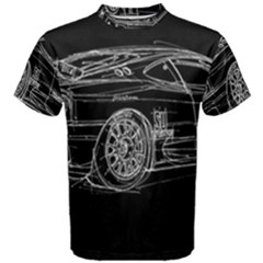 6-white-line-black-background-classic-car-original-handmade-drawing-pablo-franchi Men s Cotton Tee by blackdaisy