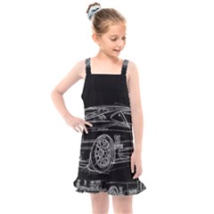 6-white-line-black-background-classic-car-original-handmade-drawing-pablo-franchi Kids  Overall Dress by blackdaisy