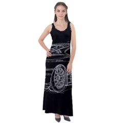 6-white-line-black-background-classic-car-original-handmade-drawing-pablo-franchi Sleeveless Velour Maxi Dress