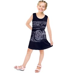 6-white-line-black-background-classic-car-original-handmade-drawing-pablo-franchi Kids  Tunic Dress by blackdaisy