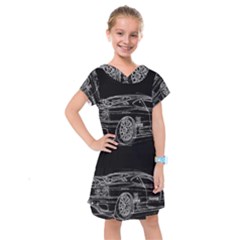 6-white-line-black-background-classic-car-original-handmade-drawing-pablo-franchi Kids  Drop Waist Dress by blackdaisy