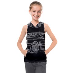 6-white-line-black-background-classic-car-original-handmade-drawing-pablo-franchi Kids  Sleeveless Hoodie by blackdaisy