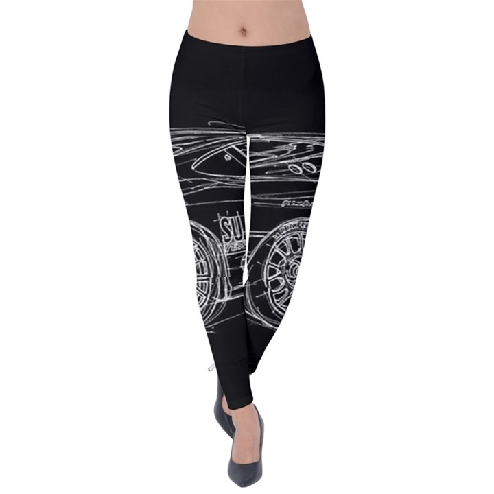 6-white-line-black-background-classic-car-original-handmade-drawing-pablo-franchi Velvet Leggings