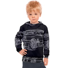 6-white-line-black-background-classic-car-original-handmade-drawing-pablo-franchi Kids  Hooded Pullover by blackdaisy