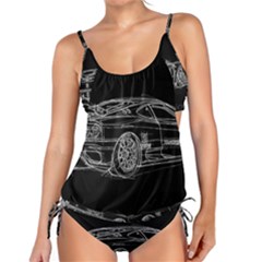 6-white-line-black-background-classic-car-original-handmade-drawing-pablo-franchi Tankini Set by blackdaisy