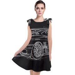 6-white-line-black-background-classic-car-original-handmade-drawing-pablo-franchi Tie Up Tunic Dress