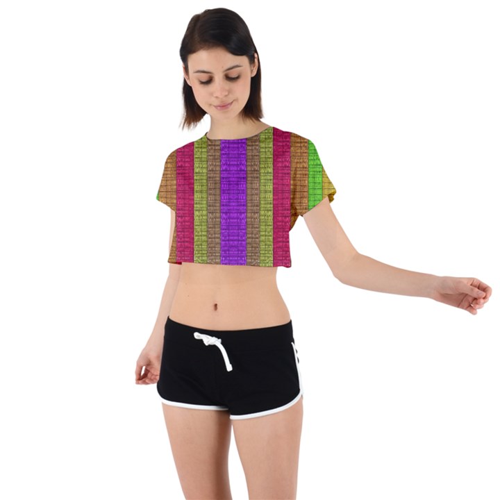 Colors Of A Rainbow Tie Back Short Sleeve Crop Tee