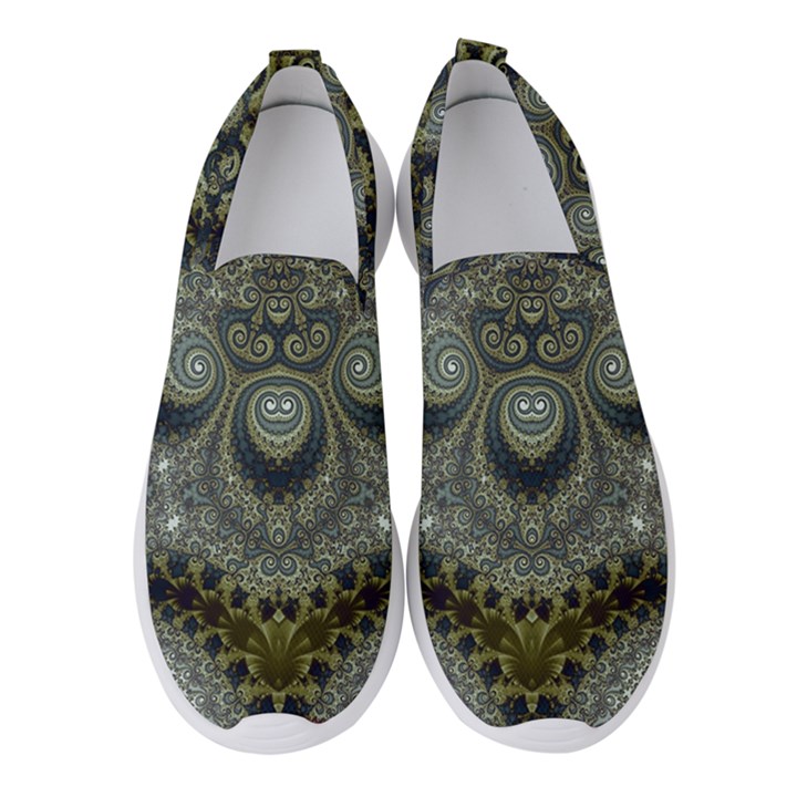 Rustic Silver and Gold Spirals Women s Slip On Sneakers