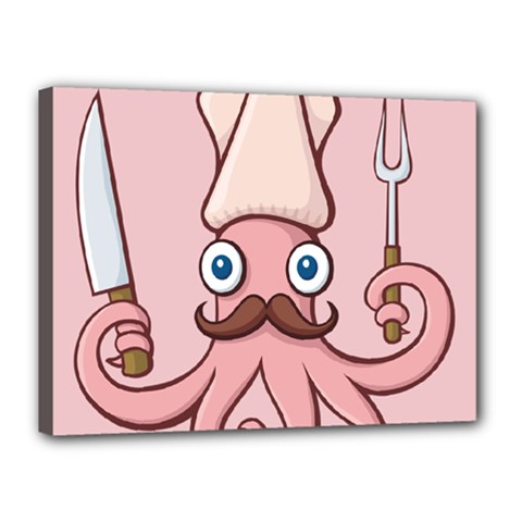 Squid Chef Cartoon Canvas 16  X 12  (stretched)