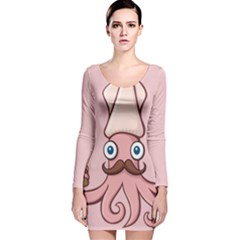 Squid Chef Cartoon Long Sleeve Velvet Bodycon Dress by sifis