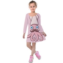 Squid Chef Cartoon Kids  Long Sleeve Velvet Dress by sifis