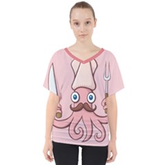 Squid Chef Cartoon V-neck Dolman Drape Top