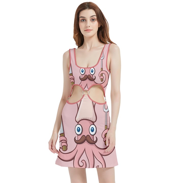 Squid Chef Cartoon Velvet Cutout Dress