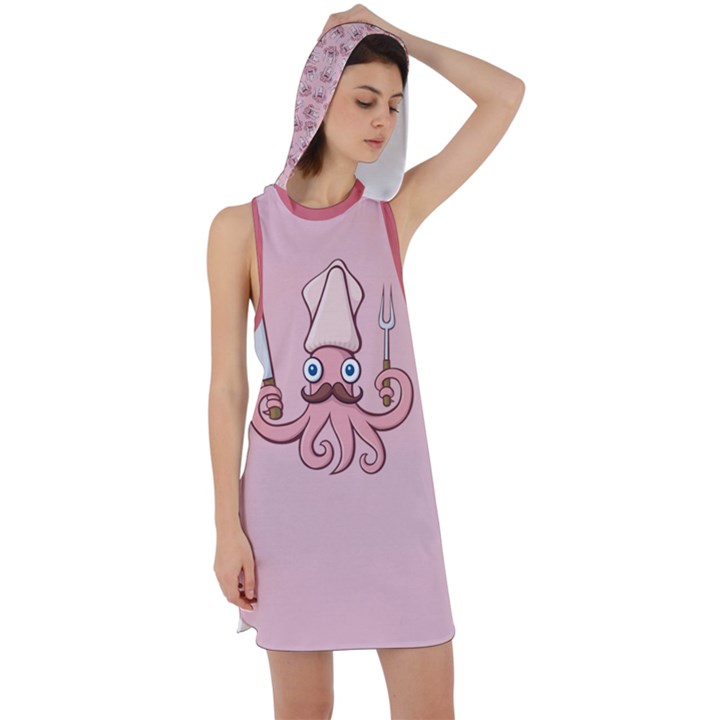 Squid Chef Cartoon Racer Back Hoodie Dress