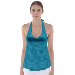 Cerulean Blue Spirals Babydoll Tankini Top by SpinnyChairDesigns