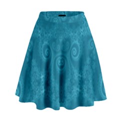 Cerulean Blue Spirals High Waist Skirt by SpinnyChairDesigns