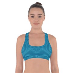 Cerulean Blue Spirals Cross Back Sports Bra by SpinnyChairDesigns