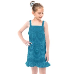 Cerulean Blue Spirals Kids  Overall Dress