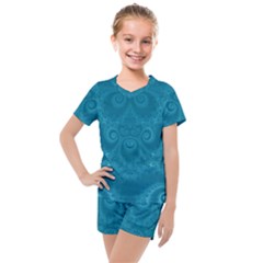 Cerulean Blue Spirals Kids  Mesh Tee And Shorts Set