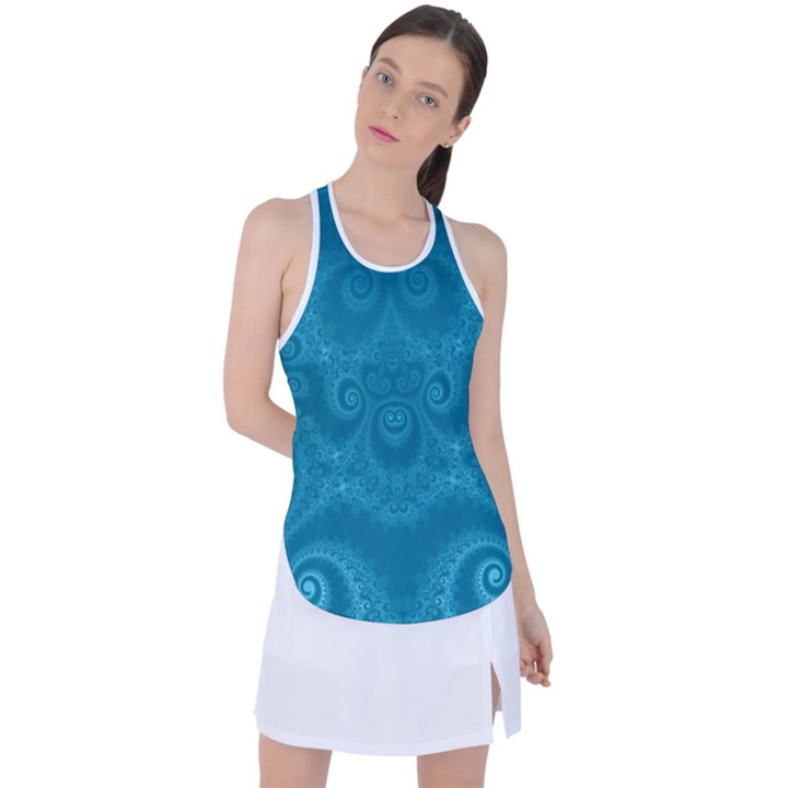 Cerulean Blue Spirals Racer Back Mesh Tank Top