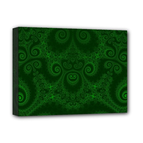 Emerald Green Spirals Deluxe Canvas 16  X 12  (stretched)  by SpinnyChairDesigns