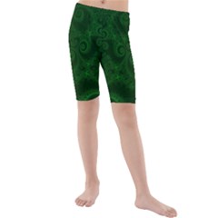 Emerald Green Spirals Kids  Mid Length Swim Shorts by SpinnyChairDesigns