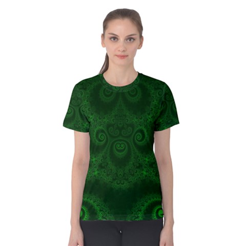 Emerald Green Spirals Women s Cotton Tee by SpinnyChairDesigns