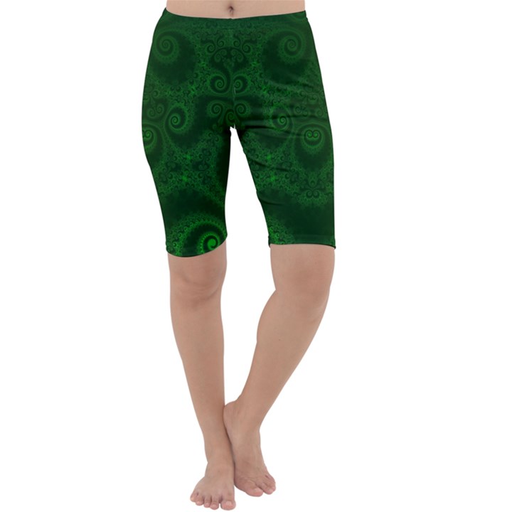 Emerald Green Spirals Cropped Leggings 