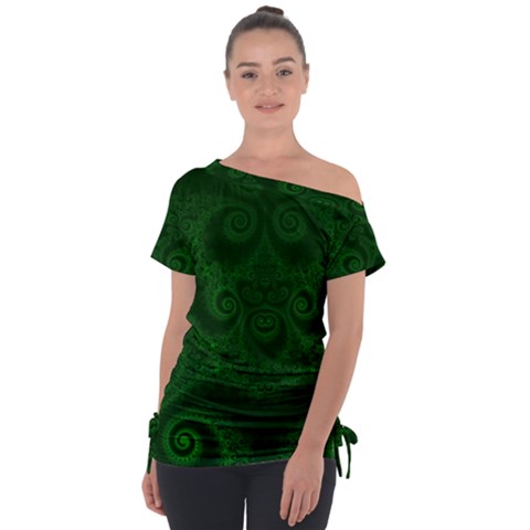 Emerald Green Spirals Tie-up Tee by SpinnyChairDesigns