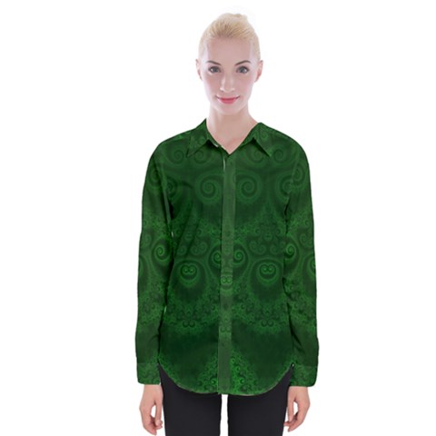 Emerald Green Spirals Womens Long Sleeve Shirt by SpinnyChairDesigns