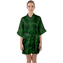 Emerald Green Spirals Half Sleeve Satin Kimono  by SpinnyChairDesigns