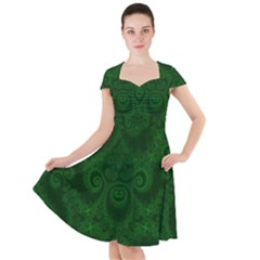 Emerald Green Spirals Cap Sleeve Midi Dress by SpinnyChairDesigns