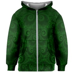 Emerald Green Spirals Kids  Zipper Hoodie Without Drawstring by SpinnyChairDesigns