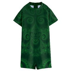 Emerald Green Spirals Kids  Boyleg Half Suit Swimwear by SpinnyChairDesigns