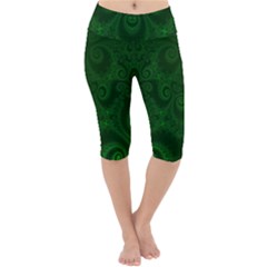 Emerald Green Spirals Lightweight Velour Cropped Yoga Leggings by SpinnyChairDesigns