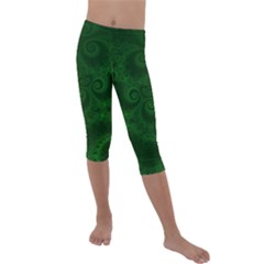 Emerald Green Spirals Kids  Lightweight Velour Capri Leggings  by SpinnyChairDesigns