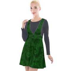 Emerald Green Spirals Plunge Pinafore Velour Dress by SpinnyChairDesigns