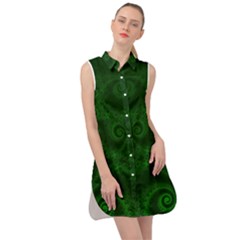 Emerald Green Spirals Sleeveless Shirt Dress by SpinnyChairDesigns