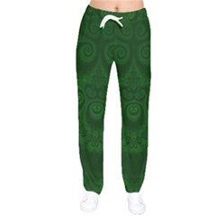 Emerald Green Spirals Women Velvet Drawstring Pants by SpinnyChairDesigns