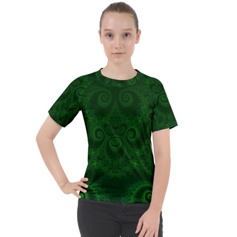 Emerald Green Spirals Women s Sport Raglan Tee by SpinnyChairDesigns