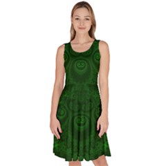 Emerald Green Spirals Knee Length Skater Dress With Pockets by SpinnyChairDesigns